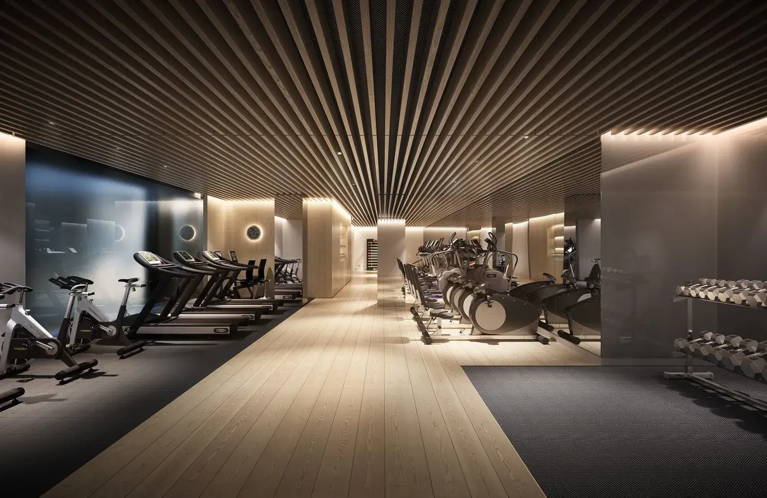 Spacious weightlifting area with high ceilings